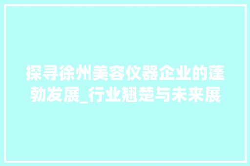 探寻徐州美容仪器企业的蓬勃发展_行业翘楚与未来展望