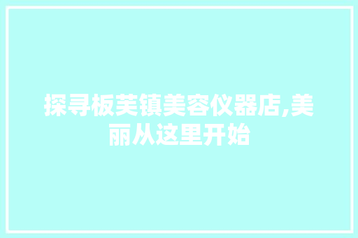 探寻板芙镇美容仪器店,美丽从这里开始