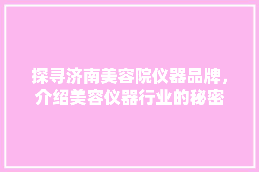 探寻济南美容院仪器品牌，介绍美容仪器行业的秘密