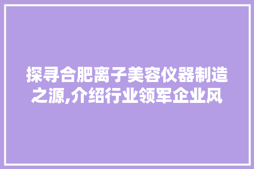 探寻合肥离子美容仪器制造之源,介绍行业领军企业风采