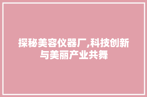 探秘美容仪器厂,科技创新与美丽产业共舞