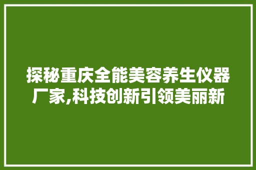 探秘重庆全能美容养生仪器厂家,科技创新引领美丽新风尚