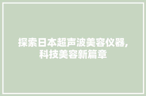 探索日本超声波美容仪器,科技美容新篇章