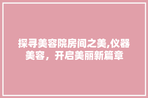 探寻美容院房间之美,仪器美容，开启美丽新篇章 饮食大全