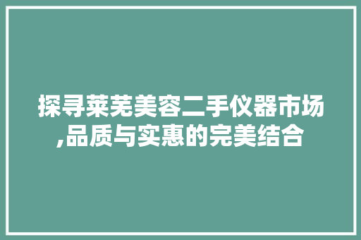 探寻莱芜美容二手仪器市场,品质与实惠的完美结合