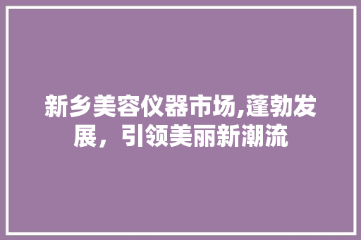 新乡美容仪器市场,蓬勃发展，引领美丽新潮流