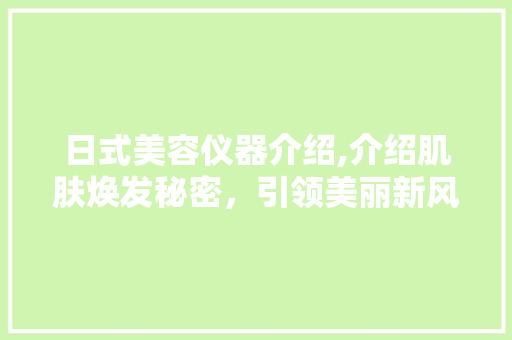 日式美容仪器介绍,介绍肌肤焕发秘密，引领美丽新风尚