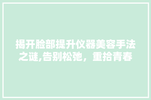 揭开脸部提升仪器美容手法之谜,告别松弛，重拾青春光彩 美体修身