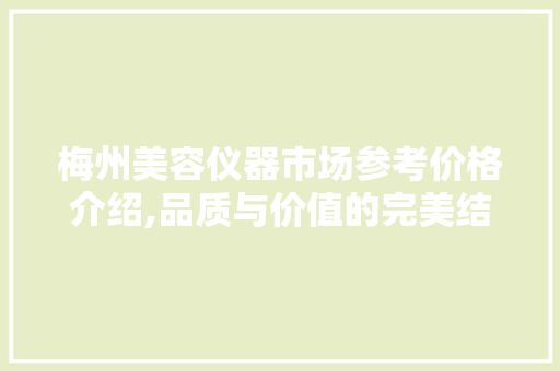 梅州美容仪器市场参考价格介绍,品质与价值的完美结合