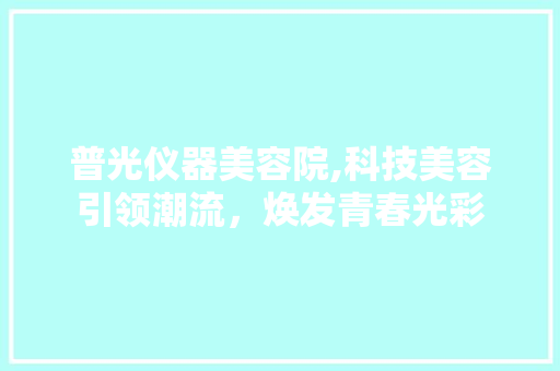 普光仪器美容院,科技美容引领潮流，焕发青春光彩
