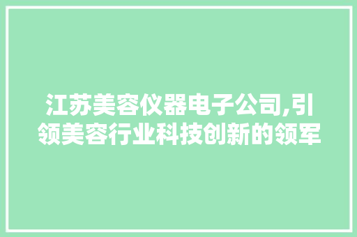 江苏美容仪器电子公司,引领美容行业科技创新的领军企业