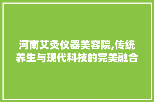 河南艾灸仪器美容院,传统养生与现代科技的完美融合