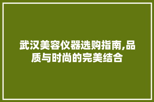 武汉美容仪器选购指南,品质与时尚的完美结合