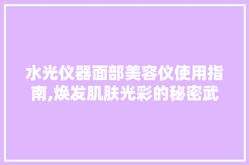 水光仪器面部美容仪使用指南,焕发肌肤光彩的秘密武器