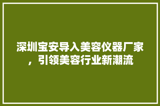 深圳宝安导入美容仪器厂家，引领美容行业新潮流