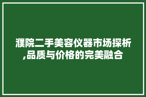 濮院二手美容仪器市场探析,品质与价格的完美融合