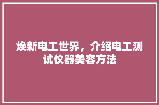 焕新电工世界，介绍电工测试仪器美容方法