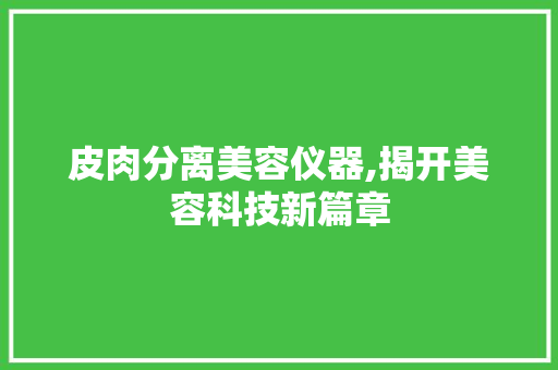 皮肉分离美容仪器,揭开美容科技新篇章