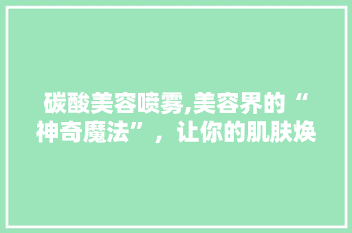 碳酸美容喷雾,美容界的“神奇魔法”，让你的肌肤焕然一新！