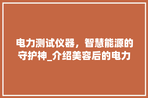 电力测试仪器，智慧能源的守护神_介绍美容后的电力测试仪器