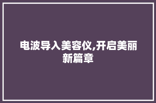 电波导入美容仪,开启美丽新篇章