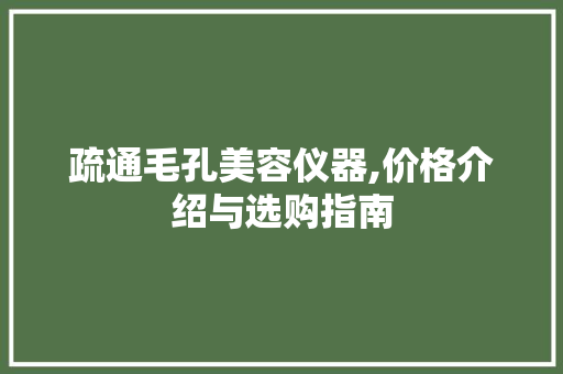 疏通毛孔美容仪器,价格介绍与选购指南