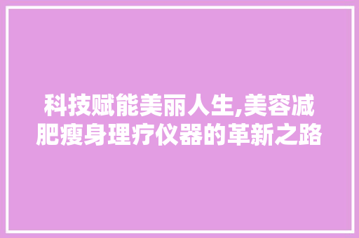 科技赋能美丽人生,美容减肥瘦身理疗仪器的革新之路