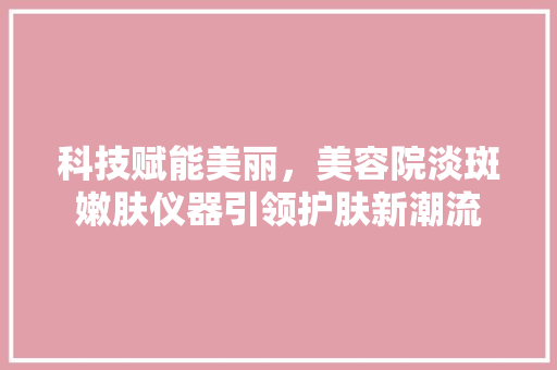 科技赋能美丽，美容院淡斑嫩肤仪器引领护肤新潮流