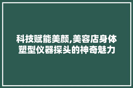 科技赋能美颜,美容店身体塑型仪器探头的神奇魅力 婚姻情感