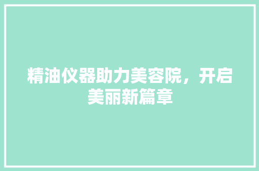 精油仪器助力美容院，开启美丽新篇章