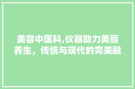 美容中医科,仪器助力美丽养生，传统与现代的完美融合