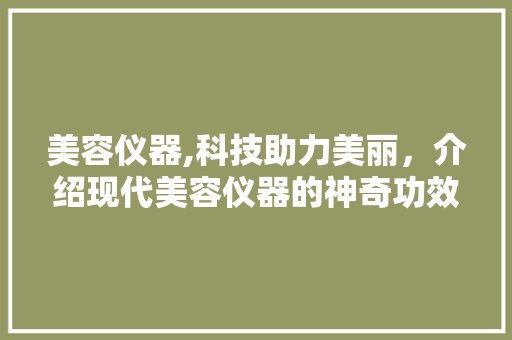 美容仪器,科技助力美丽，介绍现代美容仪器的神奇功效