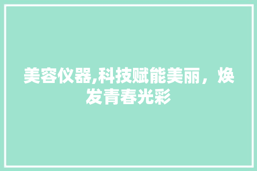 美容仪器,科技赋能美丽，焕发青春光彩