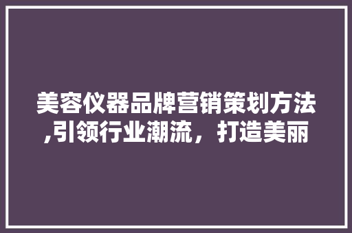 美容仪器品牌营销策划方法,引领行业潮流，打造美丽新时代