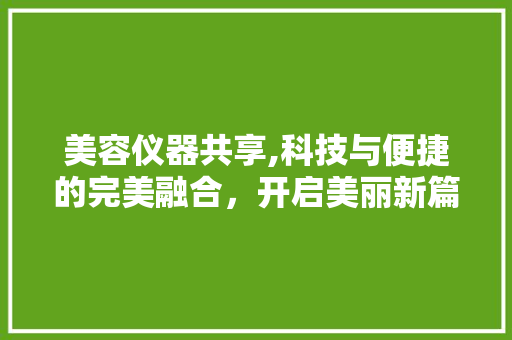 美容仪器共享,科技与便捷的完美融合，开启美丽新篇章
