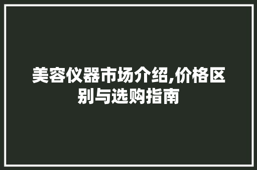 美容仪器市场介绍,价格区别与选购指南