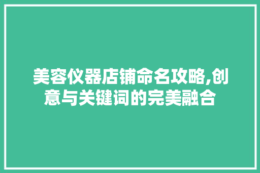 美容仪器店铺命名攻略,创意与关键词的完美融合 婚姻情感