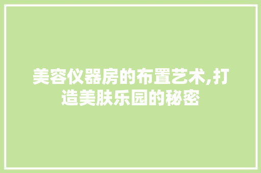 美容仪器房的布置艺术,打造美肤乐园的秘密