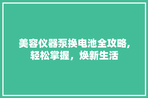 美容仪器泵换电池全攻略,轻松掌握，焕新生活