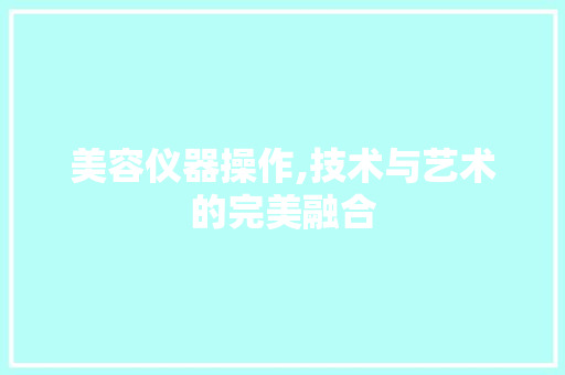 美容仪器操作,技术与艺术的完美融合