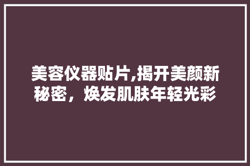 美容仪器贴片,揭开美颜新秘密，焕发肌肤年轻光彩