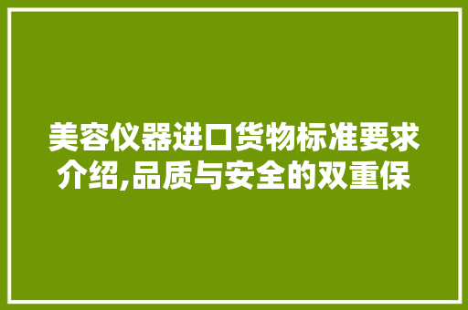 美容仪器进口货物标准要求介绍,品质与安全的双重保障
