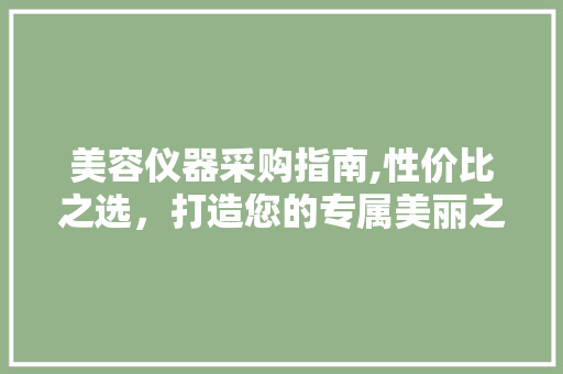 美容仪器采购指南,性价比之选，打造您的专属美丽之旅