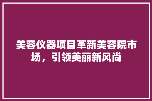 美容仪器项目革新美容院市场，引领美丽新风尚