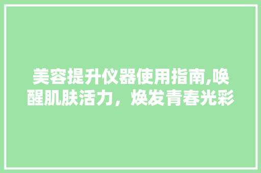 美容提升仪器使用指南,唤醒肌肤活力，焕发青春光彩