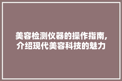 美容检测仪器的操作指南,介绍现代美容科技的魅力