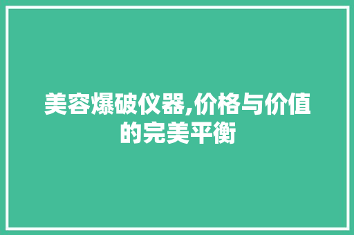 美容爆破仪器,价格与价值的完美平衡 婚姻情感