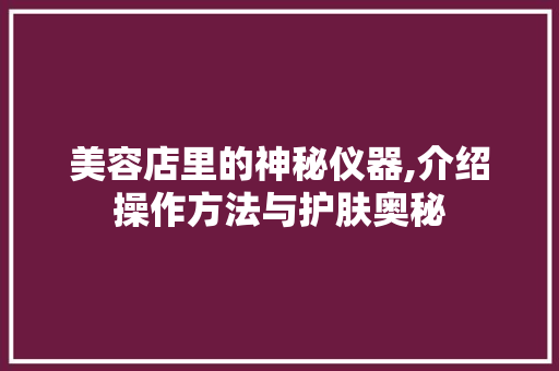 美容店里的神秘仪器,介绍操作方法与护肤奥秘