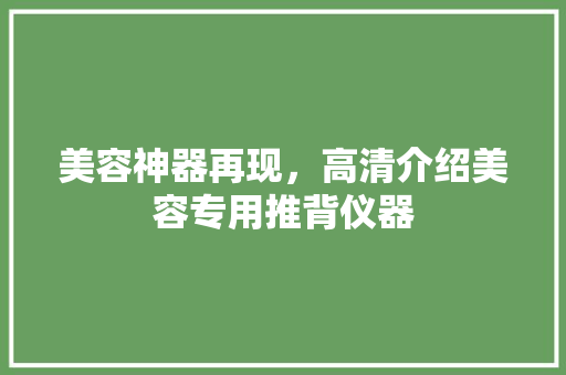 美容神器再现，高清介绍美容专用推背仪器
