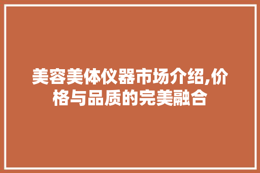 美容美体仪器市场介绍,价格与品质的完美融合